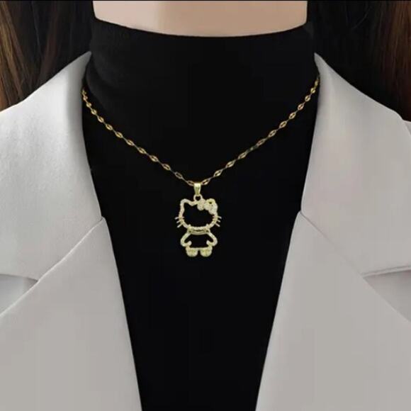 Gold Hello Kitty Hollow Zircon Necklace - Picture 6 of 11